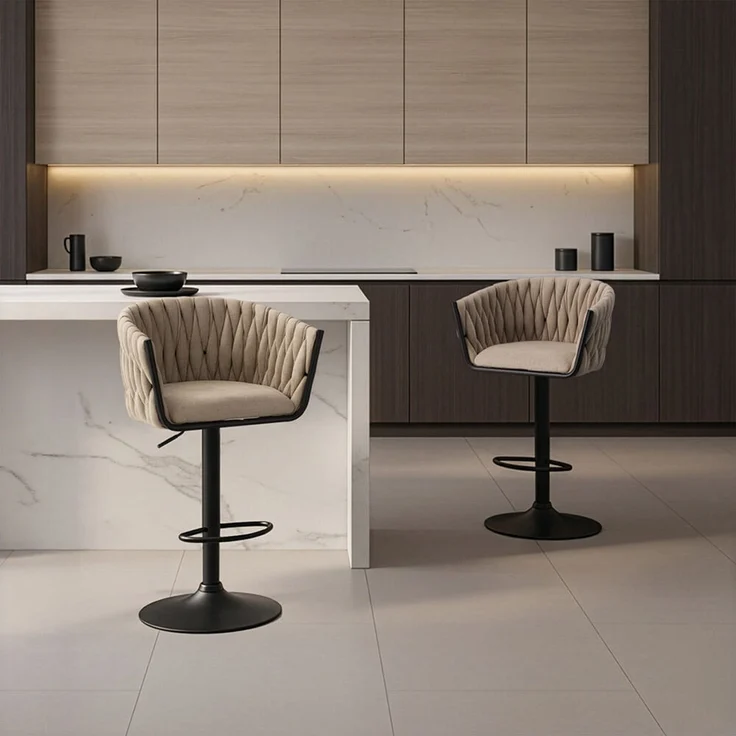 HOME DELUXE Barhocker höhenverstellbar gewebt SAMIR - 1er Set Beige – Bild 1