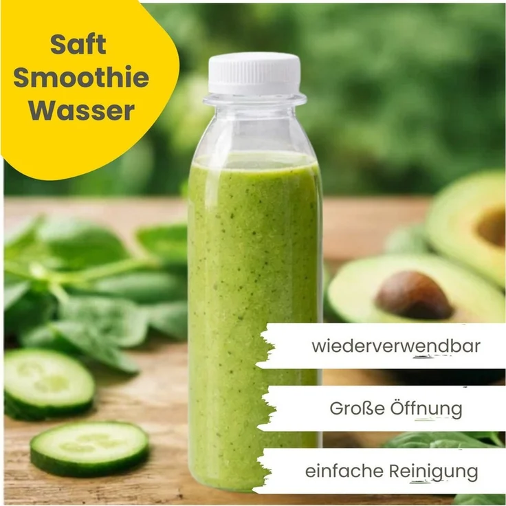 mikken Trinkflasche PET Getränkeflasche 250 ml Plastikflasche mit Deckel, perfekt für Smoothies, große Öffnung – Bild 3