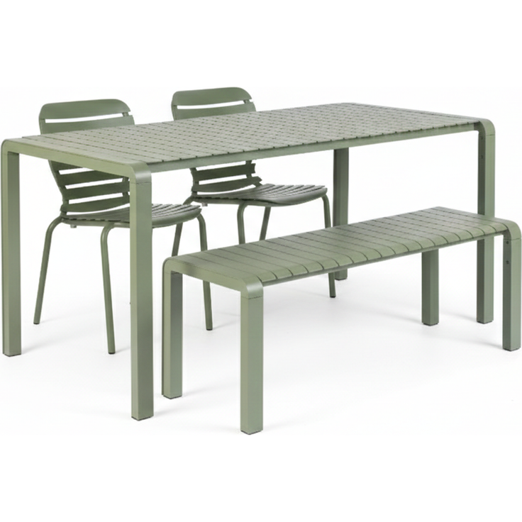 Zuiver Gartenmöbel-Set Vondel mit Tisch, 2 Stühlen & Bank, Aluminium Grün 87,2x168,5x75 cm