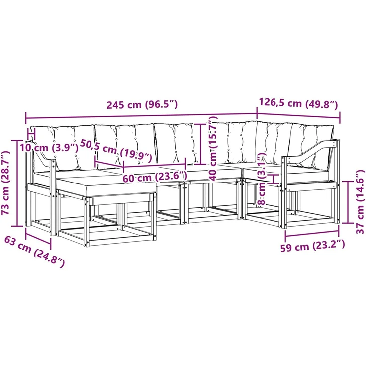 vidaXL Outdoor-Sofagarnitur 6 stk. 6-Sitzer Natur und Creme 3368841 – Bild 10