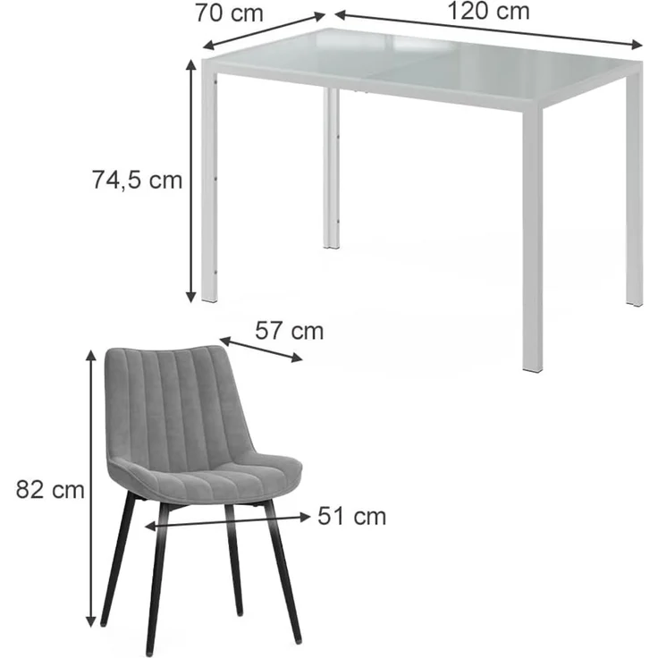 Esstisch Set Grand Weiß 120x70 cm mit 4 Stühlen (Grau) Vicco – Bild 3