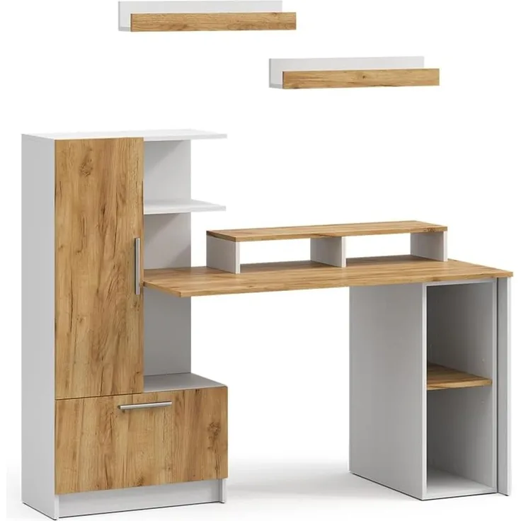 Schreibtisch Tomy Weiß/Goldkraft Eiche 150 x 59 cm 5er Set Vicco