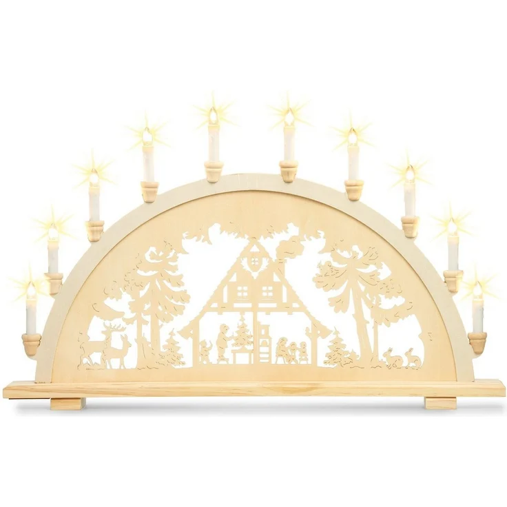 SIKORA Schwibbogen LB57-10 XL Lichterbogen Motiv Waldhaus mit 10 Kerzen B:71cm, Innen Deko mit LED Beleuchtung und klassischem Weihnachtsmotiv – Bild 1