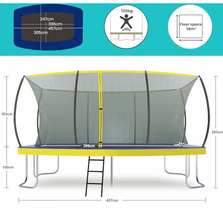 Ultima 5 Zero Gravity Trampolin 457x305cm, inkl. Leiter und Sicherheitsnetz, TÜV geprüft, für Nutzer bis 130kg – Bild 2