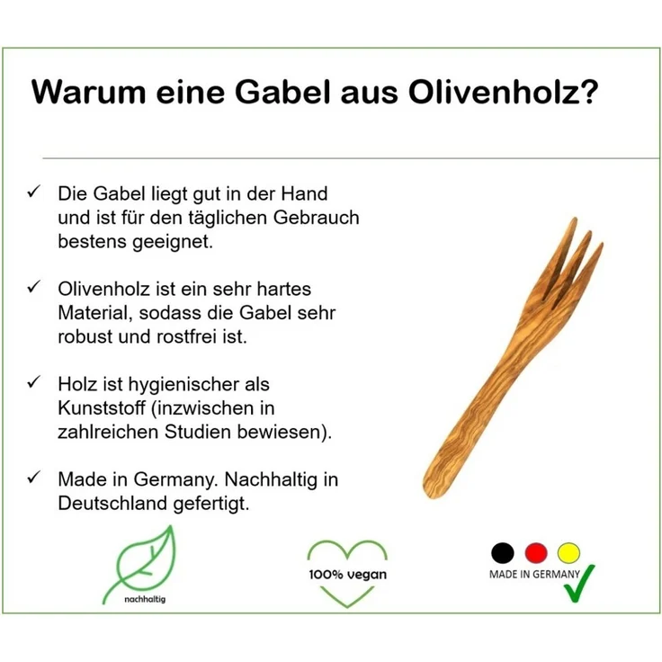 Olivenholz-erleben Tafelgabel 3-zackige Gabel aus Olivenholz (L30 cm) (1 Stück), antibakterielle Wirkung – Bild 3