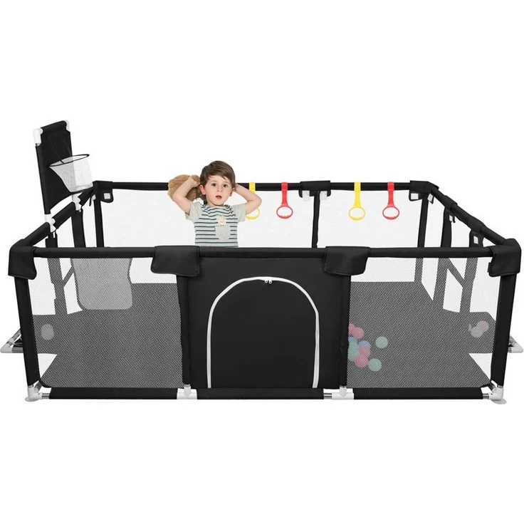 JEOBEST Laufstall Baby Laufgitter - Große Sicherheitsspielplatz, 180x120x66cm - mit Basketball-Netz 50 Ozeanbälle und 4 bunten Ringen – Bild 4