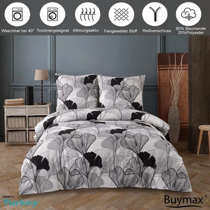 Buymax Bettwäsche Bettbezug-Set Ginco, Baumwollmischung, 2 teilig, Bettbezug-Set 155x220 cm Reißverschluss, 80% Baumwolle, 20% Polyester – Bild 2