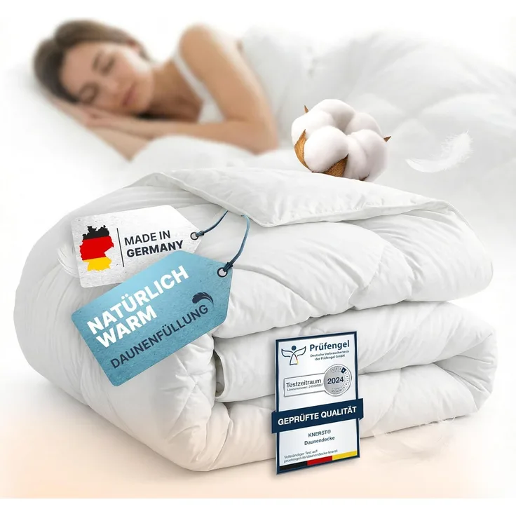 KNERST Federbettdecke Bettdecke mit weichen 10% Daunen & 90% Federn, Füllung: 90% Federn und 10% Daunen, Baumwollbezug, Kassetten Federbett, Daunen und Federn Bettdecke