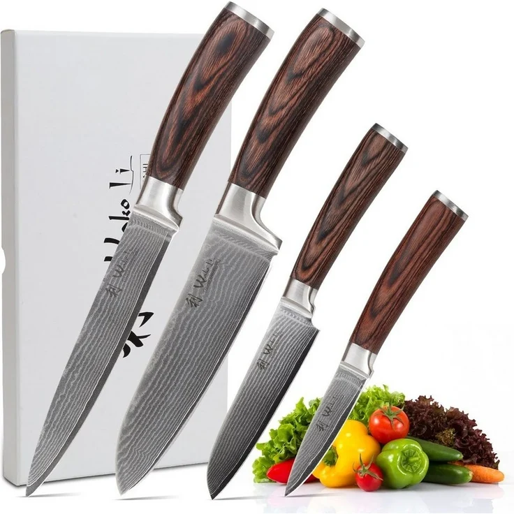 Wakoli Messer-Set Edib 4er Damastmesserset I 8 - 18cm Klinge I Pakkaholzgriff (4-tlg) – Bild 1