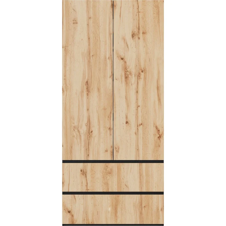 Kleiderschrank Garderobenschrank, 90 x 50 x 200 cm, mit 1 Kleiderstange, 2 Schubladen und 2 Türen, moderner Hochschrank für Schlafzimmer, Flur, Kinderzimmer oder Büro (Eiche Artisan/Weiß)--Holz--90x50x200cm--YOUDENOVA – Bild 4