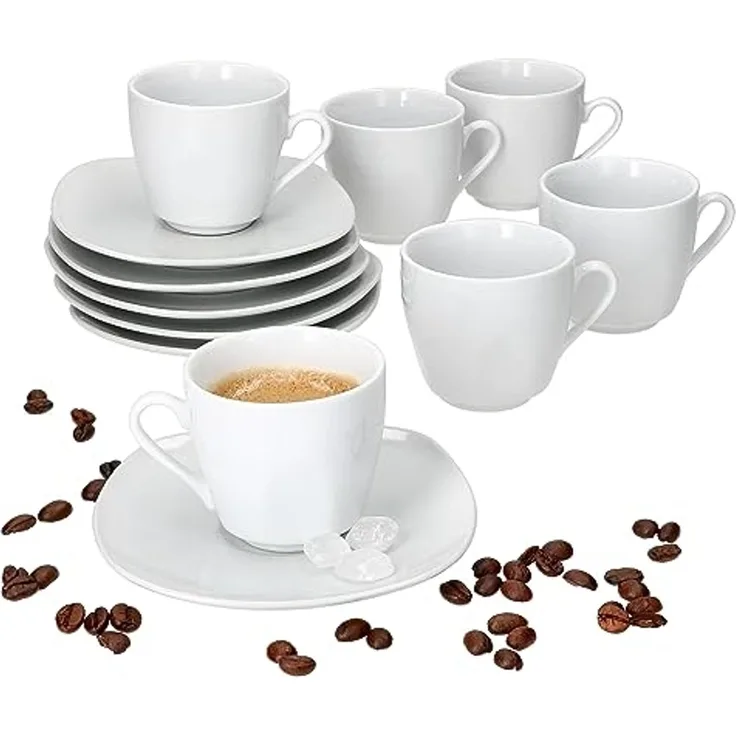 MamboCat Tasse 6er Set Lotta Espressotassen 80ml + Untertassen 6 Personen, Porzellan
