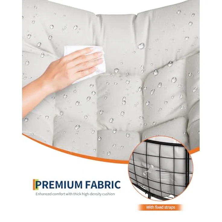 GarveeHome Schaukelstuhl Oversized, Schaukelsessel mit dickem Kissen & Metallrahmen, Relaxsessel für Poolside, Garten und Hinterhof, Tragfähigkeit – Bild 5