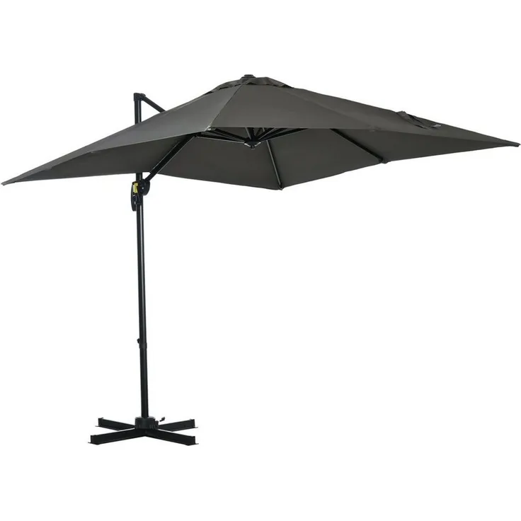 Outsunny Ampelschirm 245 x 245 cm Marktschirm mit Kurbelvorrichtung, LxB: 245x245 cm, Sonnenschirm, Ampelschirm, Alu Roma Schirm Neigungswinkel verstellbar Grau