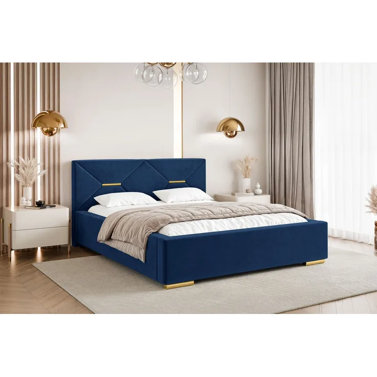 MEBLINI Polsterbett 120x200 ohne Lattenrost ohne Matratze – LIZZY – Blau Samt – Doppelbett ohne Bettkasten - Stauraumbett - Kopfteil Bett ohne Stauraum