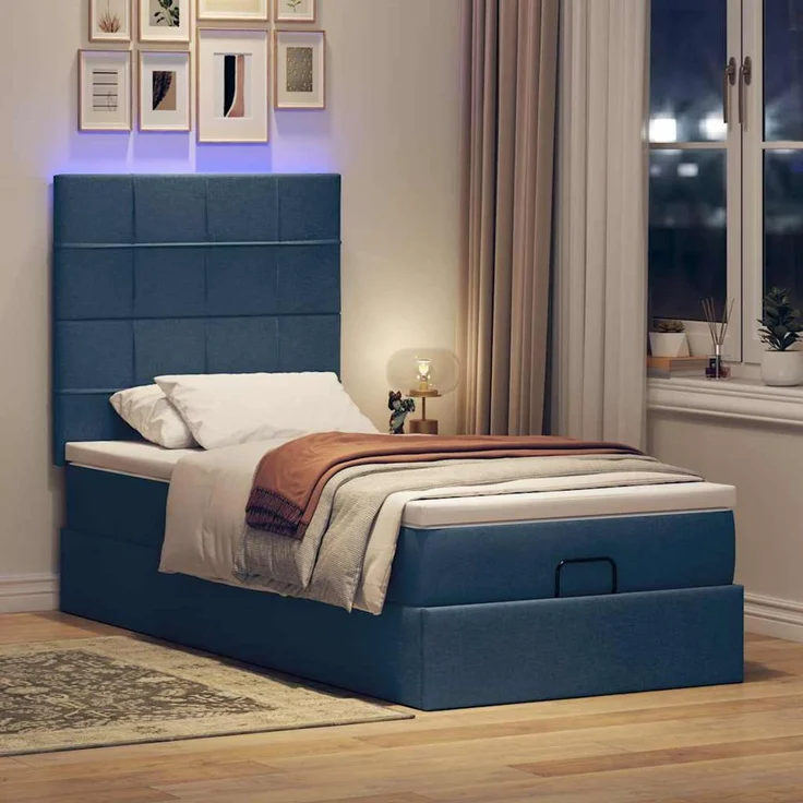 vidaXL Ottomane Bett mit Matratze & LEDs Blau 90x200 cm Stoff 3313981 – Bild 3