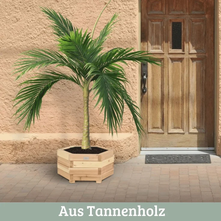 Pflanzkasten Holz 6-eckig MICHA - Inkl. Vlies und Handschuhe | Pflanzkübel Tannenholz Blumenkasten Blumenkübel Blumentopf Terrasse, 46cm Breit – Bild 3