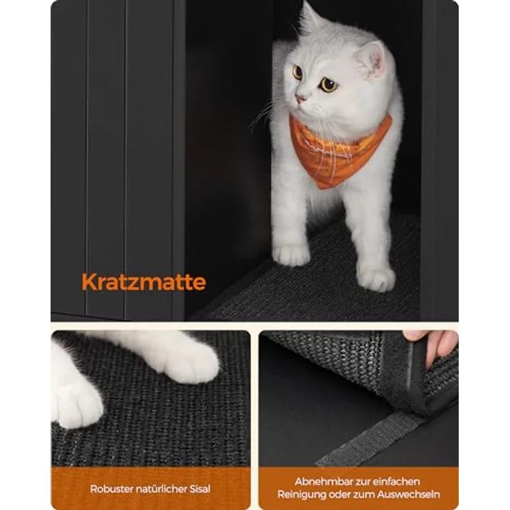 FEANDREA Katzentoilette, Katzenklo-Schrank, Katzenhaus, mit Kratzmatte, Beistelltisch – Bild 7