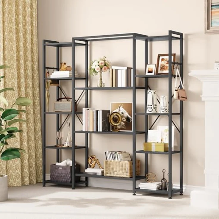 YITAHOME Industrielles Bücherregal 73 cm breit, Stehend Offen Aus Holz Und Metallrahmen Mit 13 Regalen, Präsentationsregal Für Wohnzimmer, Heimbüro, Schwarz – Bild 6