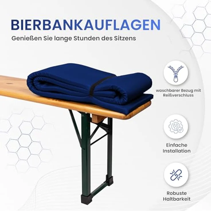TexDeko Bankauflage Bierbankauflage (Einzeln) für Bierzeltgarnitur zum selber aufziehen, (1 St), 220x25x2cm/4cm, Top Qualität – Bild 8