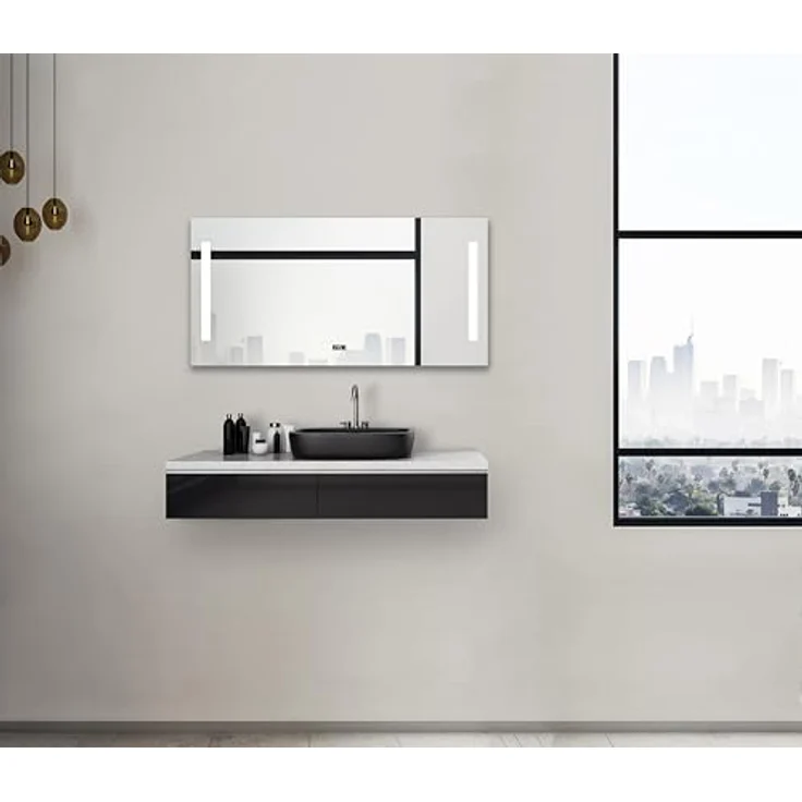 Talos Star Badspiegel mit Beleuchtung 120x60 cm, LED Lichtausschnitt, neutralweiß, Aluminiumrahmen mit Kippschalter, inklusive Digitaluhr, energiesparend, montagefreundlich – Bild 5