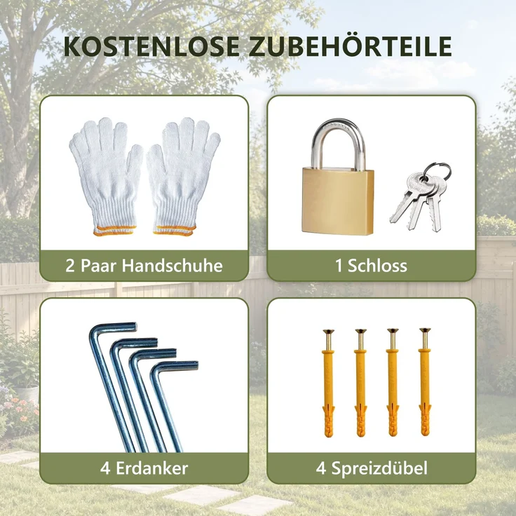 ZUBALIYA 4x10 Fuß (ca. 1, 2x3 m) Outdoor-Schwerlast-Metallschuppen mit Boden-Kit, Anlehn-Design mit links/rechts-Tür & 2 Fenstern, H 188.6 × T 291 × B 110.8 cm, Grau – Bild 9