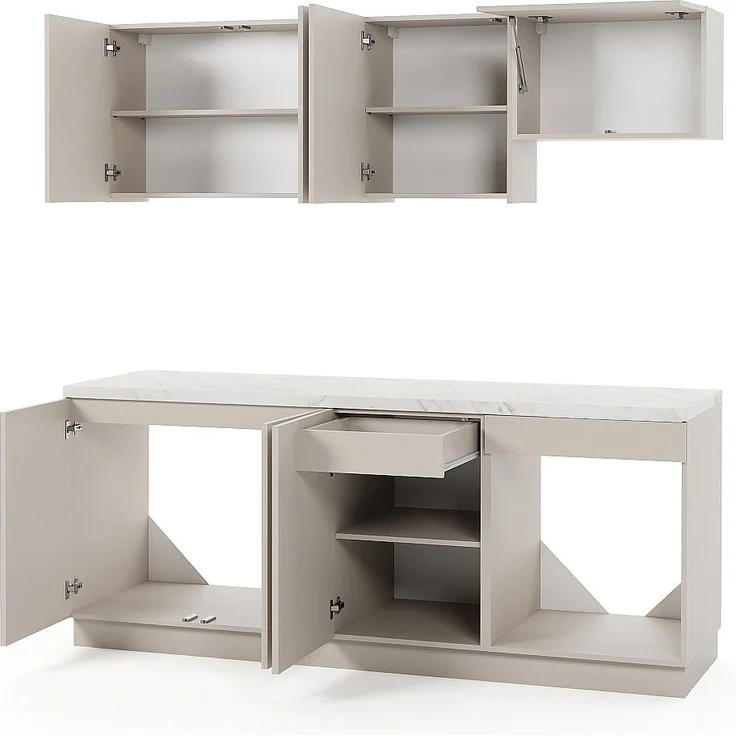 Vente-unique - Komplette Küche - Mit Arbeitsplatte 200 cm - Beige und weißer Marmoreffekt - NALYRA – Bild 5