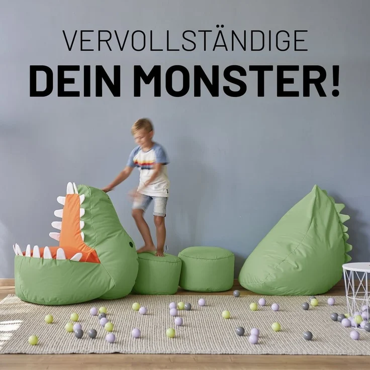 LUMALAND Kindersitzsack-Set "Dino" (2-tlg.) - indoor & outdoor - Pastell Grün – Bild 3