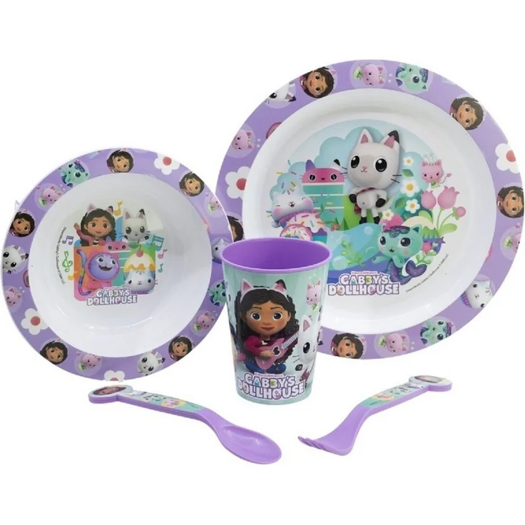 Gabby's Dollhouse Teller-Set Mikrowellengeeignet 5-teiliges Kindergeschirr mit rutschfestem Boden – Bild 1