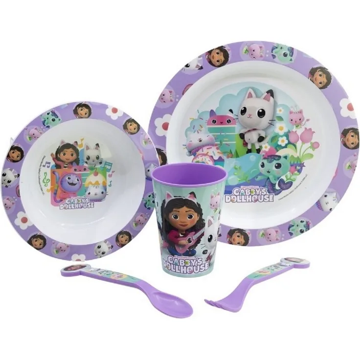 Gabby's Dollhouse Teller-Set Mikrowellengeeignet 5-teiliges Kindergeschirr mit rutschfestem Boden