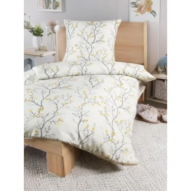 soma Bettwäsche Mikrofaser 135x200 80x80 weiß grau gold Kirschblüten sale, Microfaser, 2 teilig, Ideal für Frühling Sommer Reißverschluss absolut bügelfrei ganzjährig – Bild 4