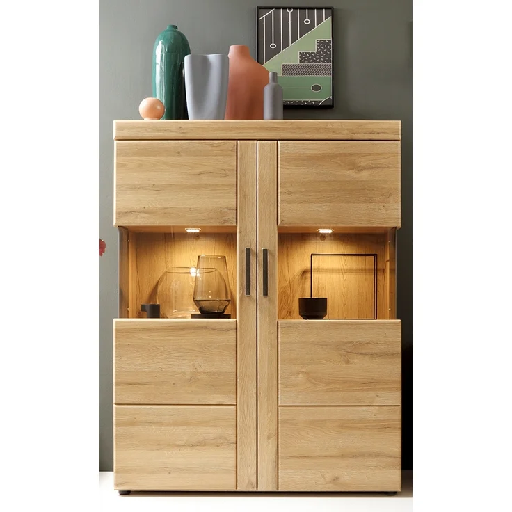Wohn-/Esszimmer Highboard mit Beleuchtung, Grandson Eiche Nb. CARIATI-129, B/H/T ca. 101,9/133/37,4 cm – Bild 1