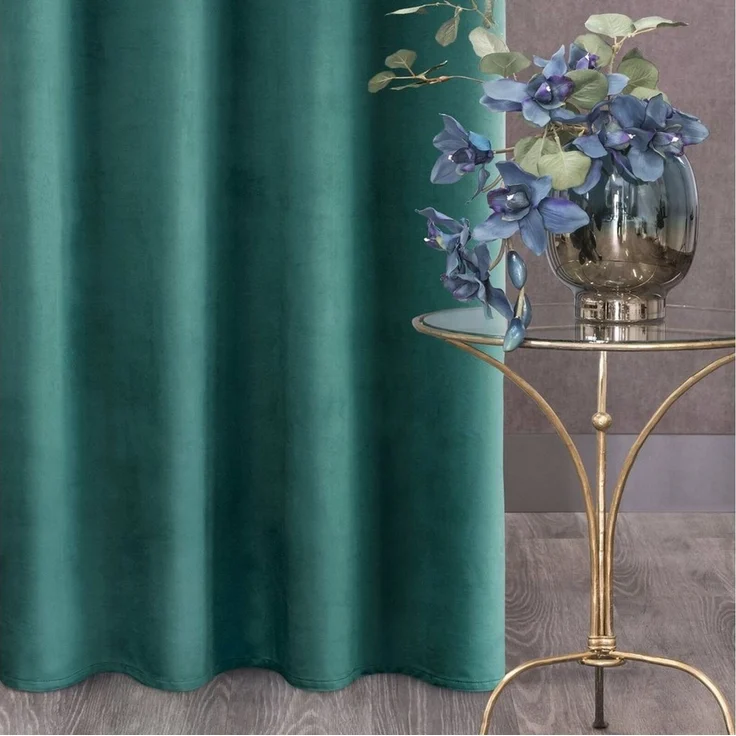 Design91 Samtvorhang, Ösen, Polyester dunkeltürkis, 140x250 cm – Bild 3