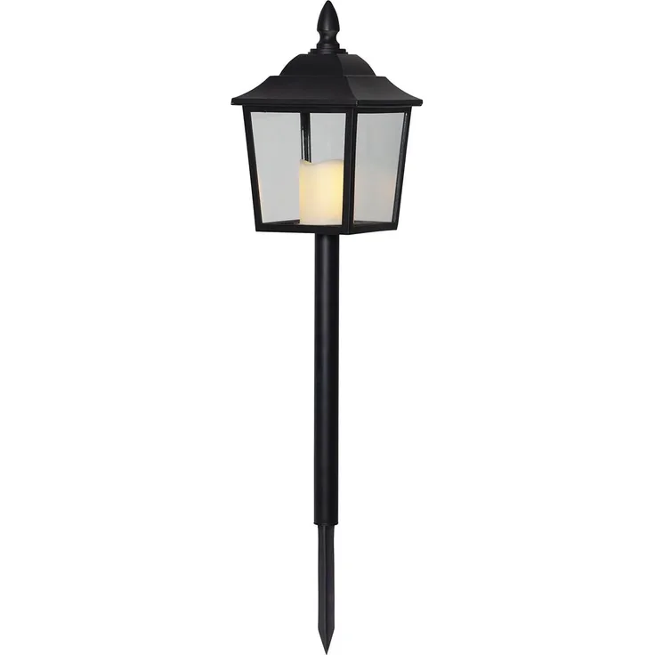 Grablaterne ,Flame Lantern mit LED-Kerze, Batterie und Timer, schwarz, 52cm