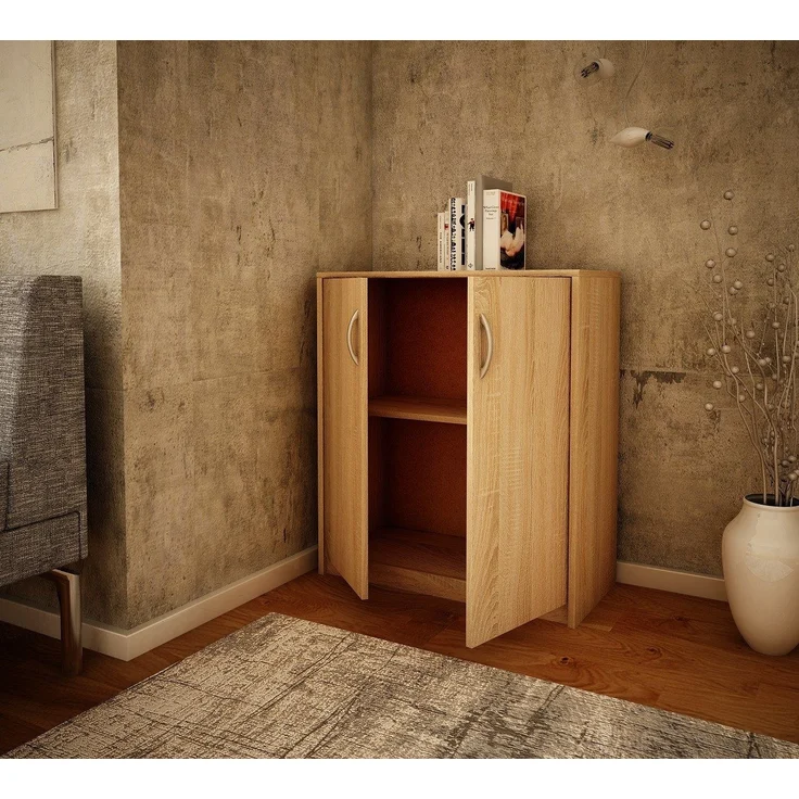 Home Collective Kommode 74cm breit in matter Ausführung, großzügiger Stauraum (Kommode mit 2 Türen und 1 Regal, hergestellt aus laminiertem Holzwerkstoff), Schrankaufbewahrung mit hochwertigen Polymergriffen - Sonoma – Bild 2