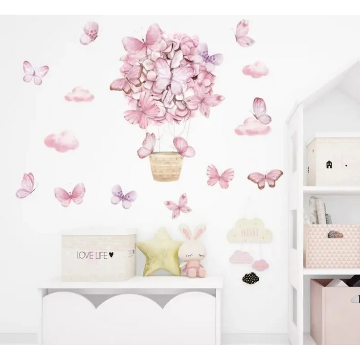 Montegoni Wandsticker Rosa Schmetterlings korb Wandaufkleber Wandsticker (Wandaufkleber Deko, Wandtattoo für Kinderzimmer), Kindergarten Home Dekoration, wasserdichte abnehmbare – Bild 2