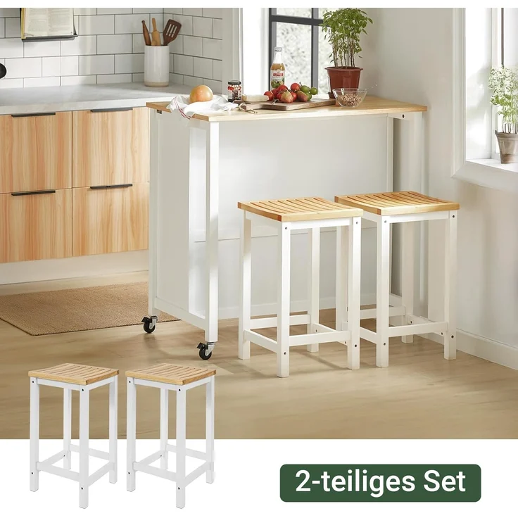 SoBuy Küchenstuhl FST29-WNx2 (2 St), 2er Set Stuhl Holzstuhl Essstuhl Hocker zum Küchenwagen – Bild 4