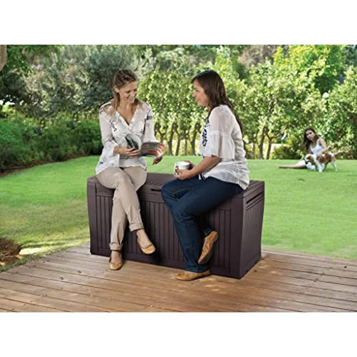 Curver Keter Comfy Gartenbox, Auflagenbox und Sitzmöglichkeit, 270L, braun, wetterbeständig – Bild 4