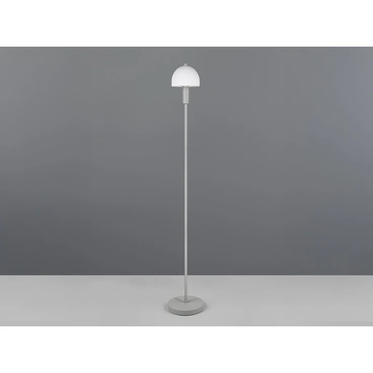 Kleine Stehlampe GLENN Grau mit Metallfuß und Lampenschirm Glas, Höhe 120cm – Bild 5