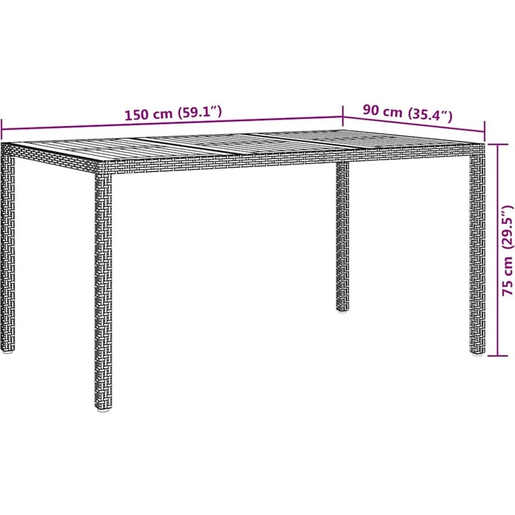 vidaXL Gartentisch Schwarz 150 x 90 x 75 cm Poly-Rattan 362544 – Bild 7