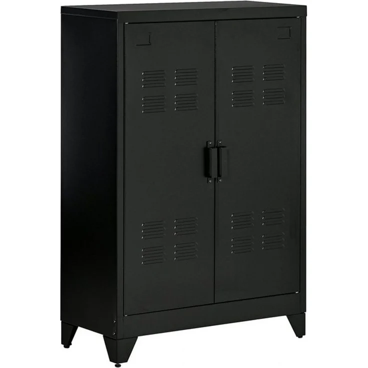 HOMCOM Highboard Aktenschrank mit Lamellentüren (Aufbewahrungsschrank, 1 St, Lagerschrank), Schwarz 75 x 33 x 110 cm – Bild 4