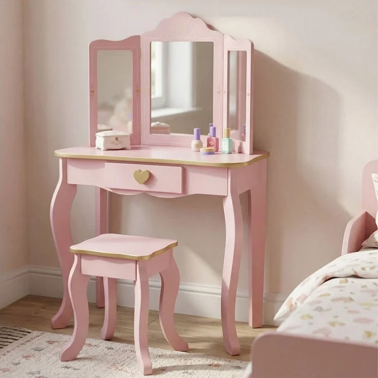 SCENA LIVING Schminktisch Kinderschminktisch REIA, mit Spiegel und Hocker im Set, rosa – Bild 2
