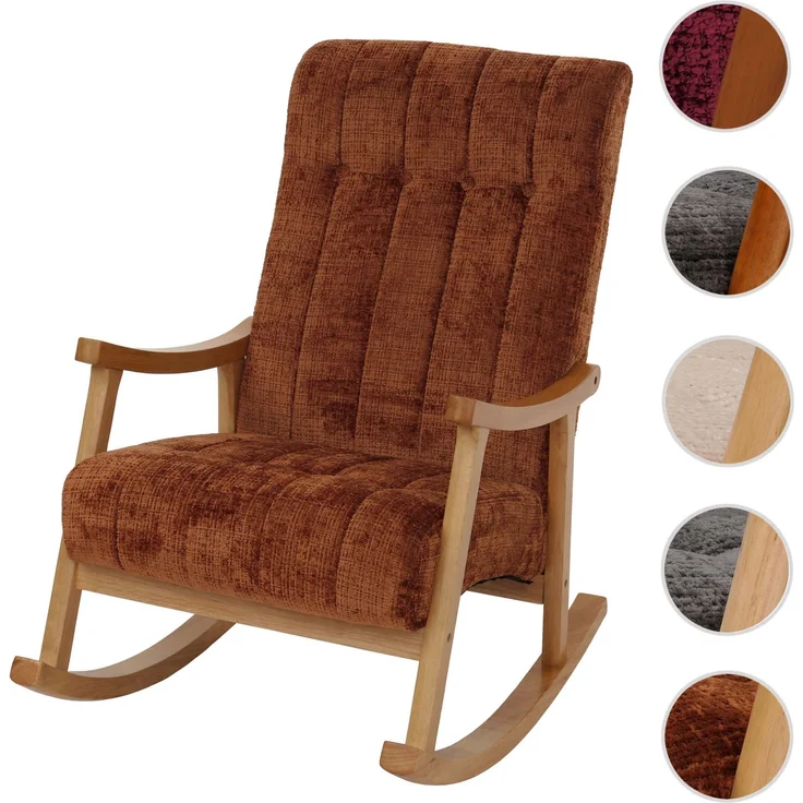 Schaukelstuhl HWC-K10, Relaxsessel, Holz FSC® Stoff/Textil Chenille (465g/m²) ~ terrakotta, Gestell natur – Bild 10