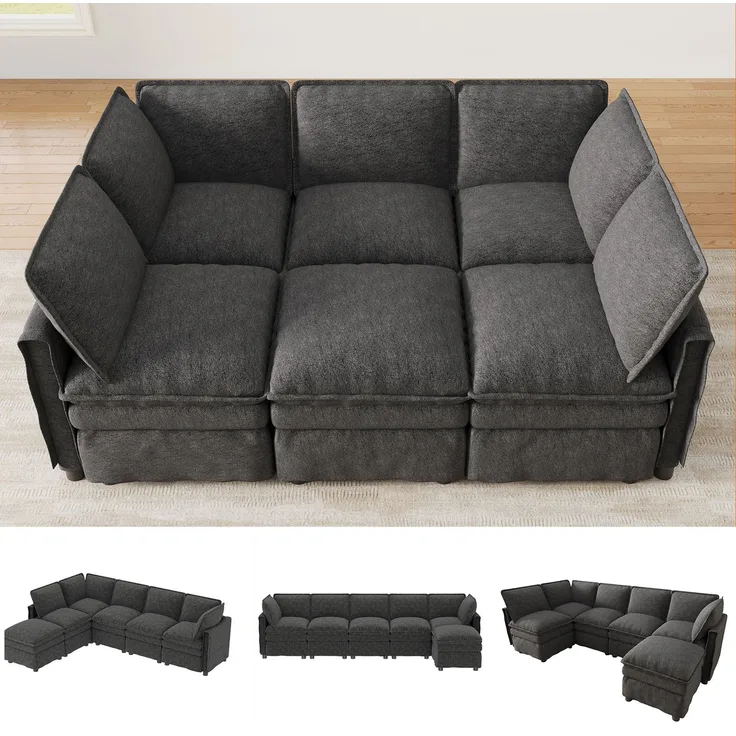 ZUBALIYA Wohnlandschaft 127x91 cm, mit Chenille - Bezug, mit Samtbezug, mit breiten Armlehnen, modular aufgebaut, Beige
