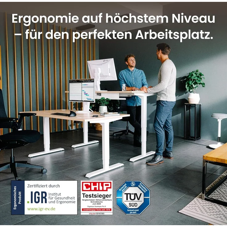 Desktopia Pro X - Elektrisch höhenverstellbarer Schreibtisch / Ergonomischer Tisch mit Memory-Funktion, Nussbaum, Gestell Weiß, 120x80 cm – Bild 3