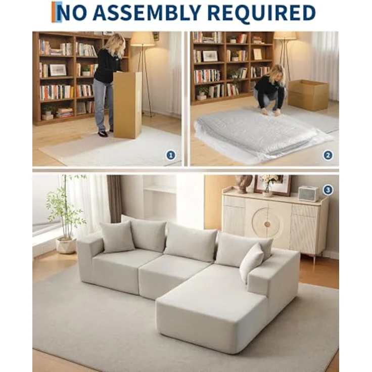 GarveeHome Modulares 108" Cloud Ecksofa Mit Chaiselongue – Flauschiges, l-Förmiges Sofa – Tiefer Sitz, Boneless, Schlafsofa – Komfort Für Wohnzimmer – Ohne Montage – Bild 7