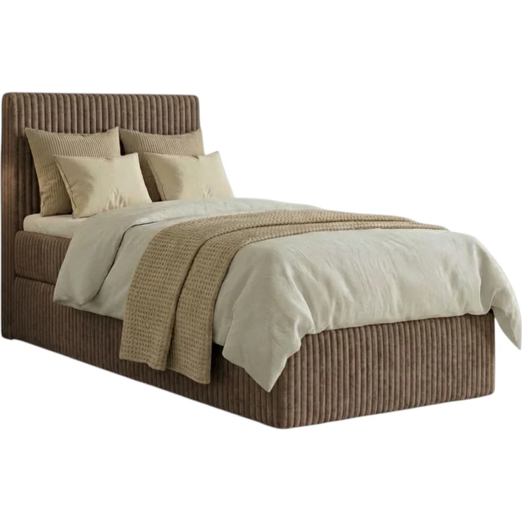 Boxspringbett RALFI 100 x 200 cm (Linke Seit) mit Bettkästen, Bonell-Matratze H2 und Visco-Topper. Farbe: Braun – Bild 2