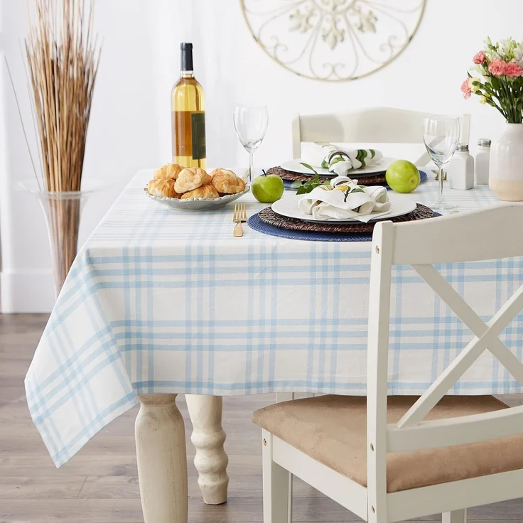 DII Home Sweet Farmhouse Tischdecke, kariert, 132x132 cm, Hellblau – Bild 2