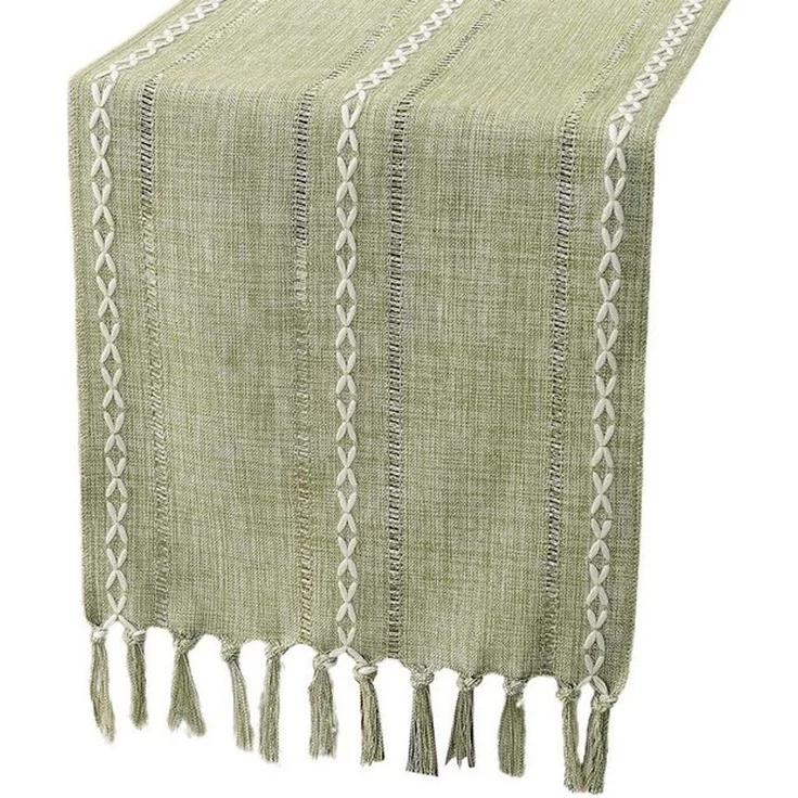 Blusmart Tischläufer Klassische Tischfahne im nordischen Stil (Tischdecke mit Quasten im Boho-Landhausstil 1-tlg, Handgefertigte Quasten, waschbar), Geeignet als Tischdekoration – Bild 4