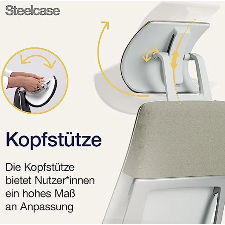 Steelcase Gesture Ergonomischer, höhenverstellbarer Bürodrehstuhl, verstellbare Lordosenstütze, verstellbare Armlehnen, komfortable Polsterung, Stoffbezug (Farbe Trüffel), Kopfstütze – Bild 9