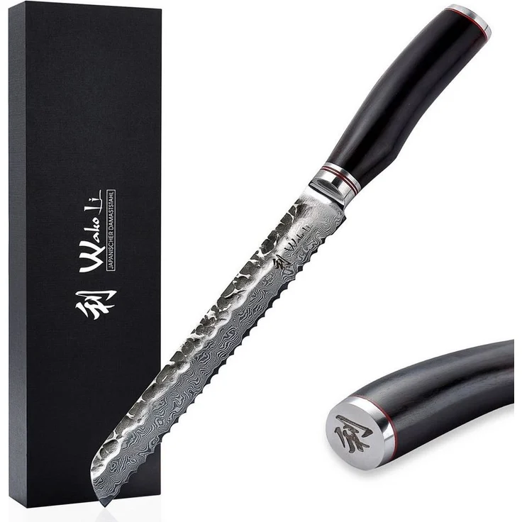 Wakoli Brotmesser EBO Damast Küchenmesser Kochmesser 20 cm Wellenschliffklinge, aus 67 Lagen Damaststahl, VG10 Kern – Bild 1